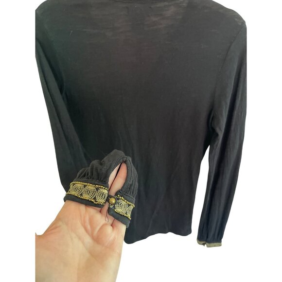 Lucky Brand Tunic Black Gold Beaded Embroidered Size S Cotton India - Picture 8 of 12
